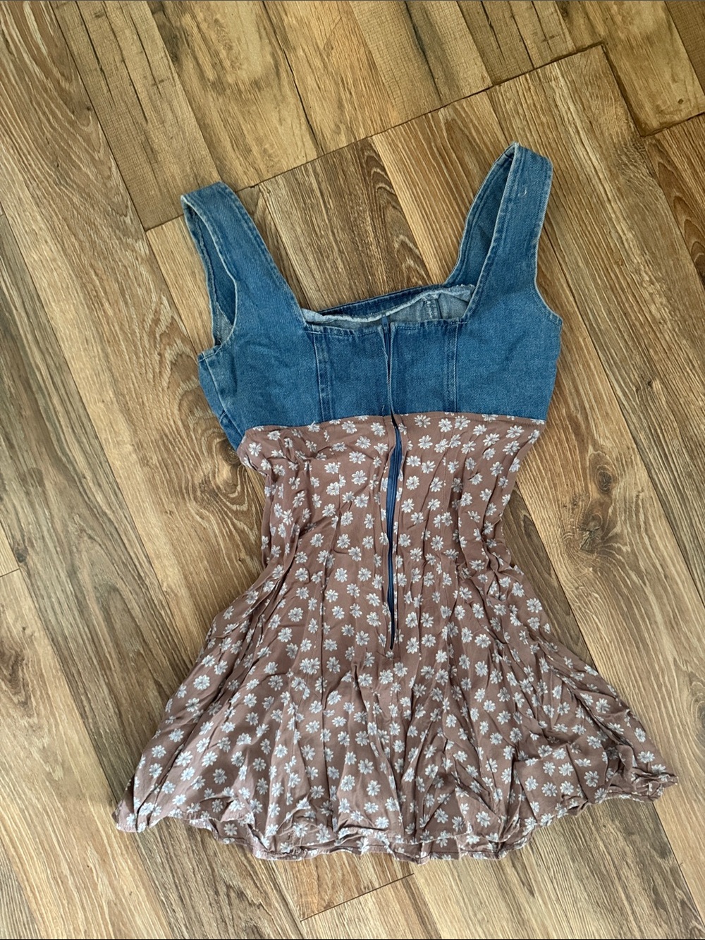 All that Jazz Denim Top Floral Mini Dress in Blue and Brown - Picture 9 of 9